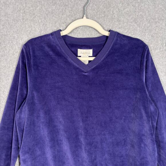 Studio Works Sweatshirt PS Velvet Velour Stretch Soft Lounge Comfy Cozy Grandma - Picture 2 of 9